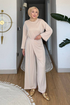 Aden Pike Orijinal Modal Kumaş Tunik-Pantolon Tesettür Takım- Krem