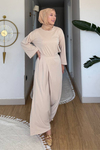 Aden Pike Orijinal Modal Kumaş Tunik-Pantolon Tesettür Takım- Krem