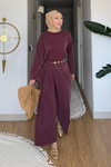 Aden Pike Orijinal Modal Kumaş Tunik-Pantolon Tesettür Takım- Mürdüm