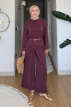 Aden Pike Orijinal Modal Kumaş Tunik-Pantolon Tesettür Takım- Mürdüm
