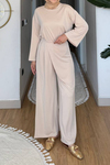 Aden Pike Orijinal Modal Kumaş Tunik-Pantolon Tesettür Takım- Krem