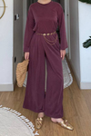 Aden Pike Orijinal Modal Kumaş Tunik-Pantolon Tesettür Takım- Mürdüm