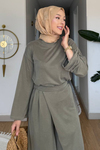 Aden Pike Orijinal Modal Kumaş Tunik-Pantolon Tesettür Takım- Haki