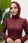 Angel Payet Pullu Kloş Abiye - Bordo