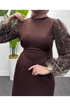 Angelica Kolları Sim Detaylı Abiye - Kahverengi