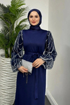 Angelica Kolları Simli Tesettür Abiye- Lacivert