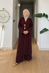 Asel Müslin Kumaş Broşlu Kap-Pantolon Tesettür Takım- Bordo