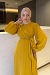 Bağlamalı Mihre Şifon Abiye - Sarı