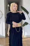 Belin Sendy Kumaş Fırfır Detaylı Tesettür Takım- Lacivert