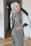 Belin Sendy Kumaş Fırfır Detaylı Tesettür Takım- Haki
