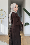 Belin Sendy Kumaş Fırfır Detaylı Tesettür Takım- Kahverengi