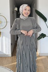 Belin Sendy Kumaş Fırfır Detaylı Tesettür Takım- Haki