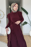 Belin Sendy Kumaş Fırfır Detaylı Tesettür Takım- Bordo
