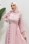 Belus Janjan Kumaş Fırfırlı Tesettür Abiye- Pembe