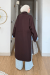 Cantra Dik Yaka Düğme Yırtmaç Detay Uzun Trençkot- Kahverengi Standart Beden (36-44 Uyumlu)
