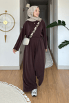 Chester Pike Orijinal Modal Kumaş Tunik- Pantolon Tesettür Takım- Kahverengi