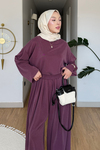 Chester Pike Orijinal Modal Kumaş Tunik- Pantolon Tesettür Takım- Mürdüm