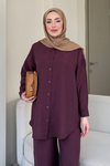 Colin Tansel Kumaş Gömlek-Pantolon Tesettür Takım- Mürdüm
