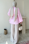 Dekta Cotton Kumaş Broş Kemerli Tesettür Gömlek- Pembe Standart (38-42 Uyumlu)
