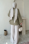 Dekta Cotton Kumaş Broş Kemerli Tesettür Gömlek- Haki Standart (38-42 Uyumlu)