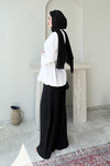 Dekta Cotton Kumaş Broş Kemerli Tesettür Gömlek- Beyaz Standart (38-42 Uyumlu)