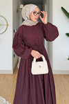 Divol Poplin Kumaş Düğmeli Tesettür Elbise- Bordo