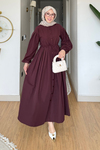 Divol Poplin Kumaş Düğmeli Tesettür Elbise- Bordo
