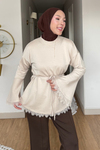 Drem Modal Kumaş Dantelli Tunik- Krem Standart Beden (36-44 Uyumlu)