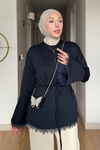 Drem Modal Kumaş Dantelli Tunik- Lacivert Standart Beden (36-44 Uyumlu)