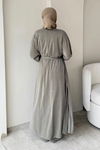 Fenal Petek Modal Kumaş Kemerli 3' lü Abaya Takım- Haki