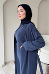 Fenal Petek Modal Kumaş Kemerli 3' lü Abaya Takım- Lacivert