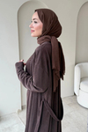 Fenal Petek Modal Kumaş Kemerli 3' lü Abaya Takım- Kahverengi