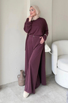 Fenal Petek Modal Kumaş Kemerli 3' lü Abaya Takım- Mürdüm