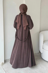 Fenal Petek Modal Kumaş Kemerli 3' lü Abaya Takım- Kahverengi