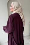 Fenal Petek Modal Kumaş Kemerli 3' lü Abaya Takım- Mürdüm