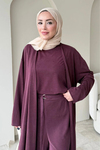 Fenal Petek Modal Kumaş Kemerli 3' lü Abaya Takım- Mürdüm