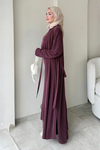 Fenal Petek Modal Kumaş Kemerli 3' lü Abaya Takım- Mürdüm