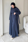 Fenal Petek Modal Kumaş Kemerli 3' lü Abaya Takım- Lacivert