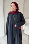 Fenal Petek Modal Kumaş Kemerli 3' lü Abaya Takım- Antrasit