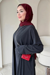 Fenal Petek Modal Kumaş Kemerli 3' lü Abaya Takım- Antrasit