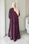 Fenal Petek Modal Kumaş Kemerli 3' lü Abaya Takım- Mürdüm