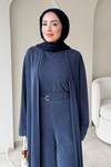 Fenal Petek Modal Kumaş Kemerli 3' lü Abaya Takım- Lacivert