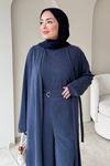 Fenal Petek Modal Kumaş Kemerli 3' lü Abaya Takım- Lacivert