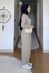 Habel Pike Orijinal Modal Kumaş Şalvar Pantolonlu Tesettür Takım- Bej