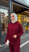Kadın Fitilli Kapsonlu İkili Takım -Bordo