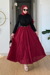 Kayle Kraş Astarlı Tesettür Etek- Bordo Standart Beden (36-46 Uyumlu)