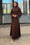 Kolu Ve Beli Baget Taşlı Saten Abiye- Kahverengi