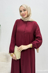 Laina Çilek Kumaş Uzun Gömlek-Pantolon Tesettür Takım- Bordo