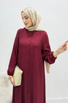 Laina Çilek Kumaş Uzun Gömlek-Pantolon Tesettür Takım- Bordo