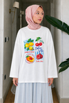 Lemonade Baskılı Tesettür Tunik- Beyaz